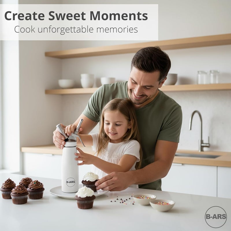 Bars Whipped Cream Dispenser-Professional Dispenser-Whip Cream Dispenser -Whipping Siphon-Whipped Cream Maker-Cream Whipper-Aluminum Whipped Cream Dispenser 500 ml. (White) - Image 3